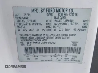 2014 Ford F-150 XL with VIN 1FTFW1EF0EKF80292, listed as a IAAI auction lot 42031117 with 137,595 mi miles. Bid and sale history available at carsss.com. Image 9.