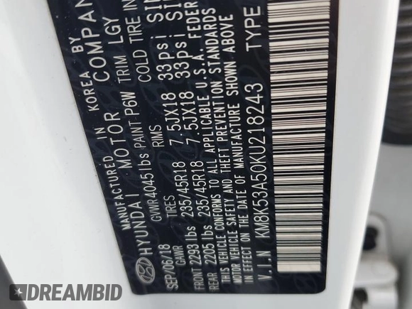 2019 Hyundai Kona Ultimate with VIN KM8K53A50KU218243, listed as a Copart auction lot 50928885 with 80,666 mi miles and Salvage Title. Bid and sale history available at DreamBid. Image 14.