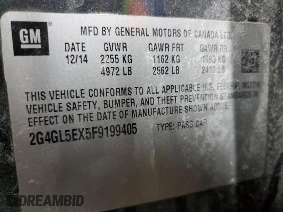 2015 Buick Regal with VIN 2G4GL5EX5F9199405, listed as a Copart auction lot 49410625 with 35,680 mi miles and Salvage title. Bid and sale history available at DreamBid. Image 12.