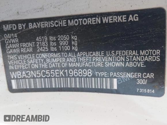 2014 BMW 4 Series 428i xDrive z VIN WBA3N5C55EK196898, wystawiony jako IAAI lot #42112580 z przebiegiem 184 381 mil mil oraz . Historia ofert i sprzedaży dostępna na DreamBid. Obrazek 9.