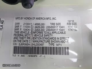 2017 Honda CR-V LX with VIN 5J6RW5H30HL000487, listed as a IAAI auction lot 42021631 with 67,368 mi miles. Bid and sale history available at carsss.com. Image 18.
