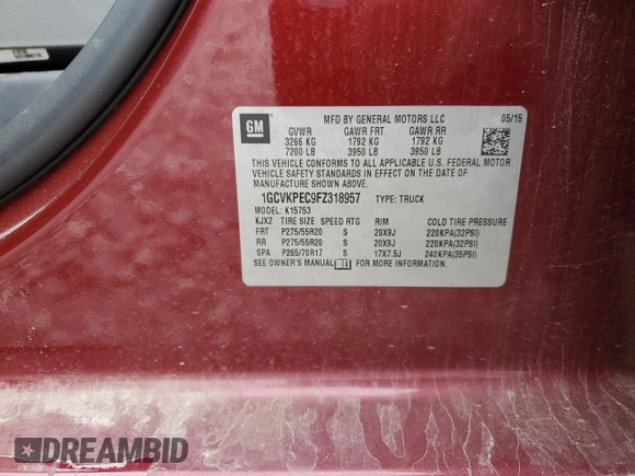 2015 Chevrolet Silverado 1500 LS with VIN 1GCVKPEC9FZ318957, listed as a Copart auction lot 51971175 with 82,201 mi miles and Salvage Title. Bid and sale history available at DreamBid. Image 12.