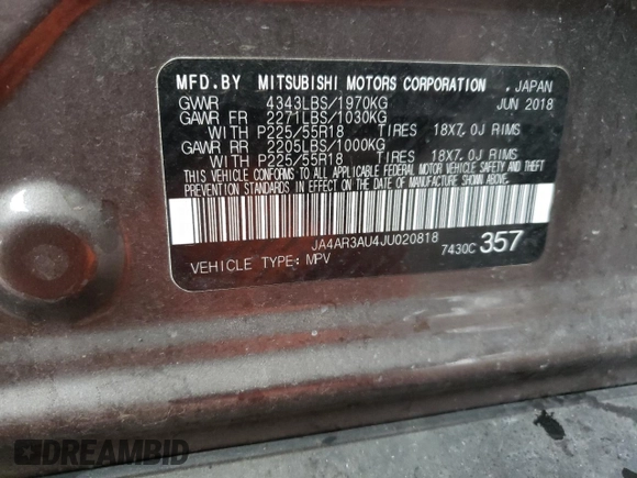 2018 Mitsubishi Outlander Sport ES 2.0 with VIN JA4AR3AU4JU020818, listed as a Copart auction lot 49286125 with 102,243 mi miles and Salvage Title. Bid and sale history available at carsss.com. Image 15.