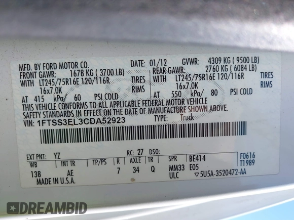 2012 Ford Econoline Cargo Super Duty Commercial с VIN 1FTSS3EL3CDA52923, выставлен на аукционе IAAI как лот 41572614 с пробегом 169 303 миль миль и . История ставок и продаж доступна на DreamBid. Изображение 9.