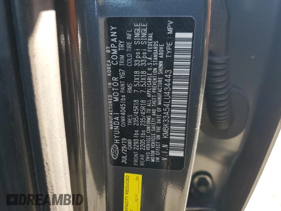 2020 Hyundai Kona Limited z VIN KM8K33A54LU434443, wystawiony jako Copart lot #88920045 z przebiegiem 108 000 mil mil oraz Szkoda całkowita • Salvage title. Historia ofert i sprzedaży dostępna na DreamBid. Obrazek 15.
