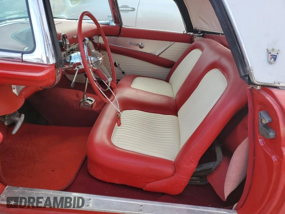 1955 Ford Thunderbird with VIN P5FH232488, listed as a Copart auction lot 76205064 with 5,608 mi miles and Salvage Title. Bid and sale history available at DreamBid. Image 7.