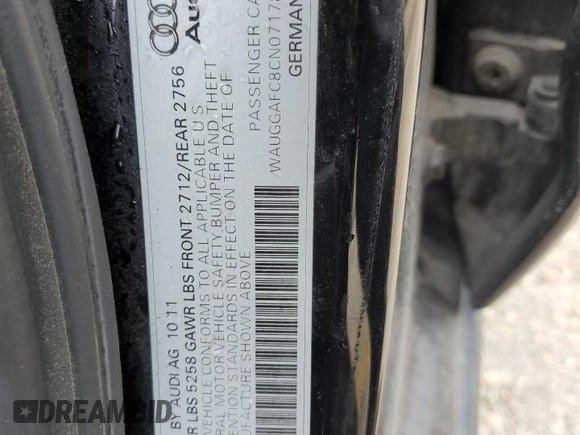 2012 Audi A6 Premium Plus with VIN WAUGGAFC8CN071789, listed as a Copart auction lot 53556854 with 147,563 mi miles and Salvage title. Bid and sale history available at DreamBid. Image 12.