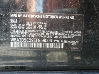 2014 BMW 3 Series 328i xDrive z VIN WBA3B5C59EF959006, wystawiony jako Copart lot #62296025 z przebiegiem Nie podano mil oraz Szkoda całkowita • Salvage title. Historia ofert i sprzedaży dostępna na DreamBid. Obrazek 12.