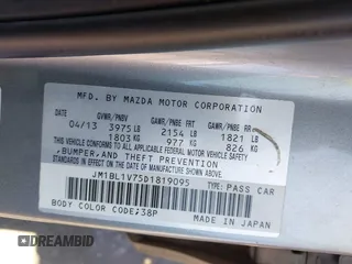 2013 Mazda 3 i Touring with VIN JM1BL1V75D1819095, listed as a IAAI auction lot 41841503 with 192,685 mi miles and . Bid and sale history available at DreamBid. Image 9.