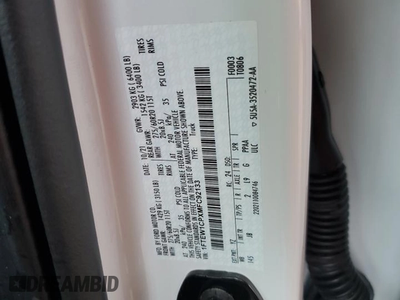2021 Ford F-150 XL с VIN 1FTEW1CPXMFC92133, выставлен на аукционе Copart как лот 55935845 с пробегом 84 244 миль миль и На запчасти • Non repairable. История ставок и продаж доступна на DreamBid. Изображение 13.