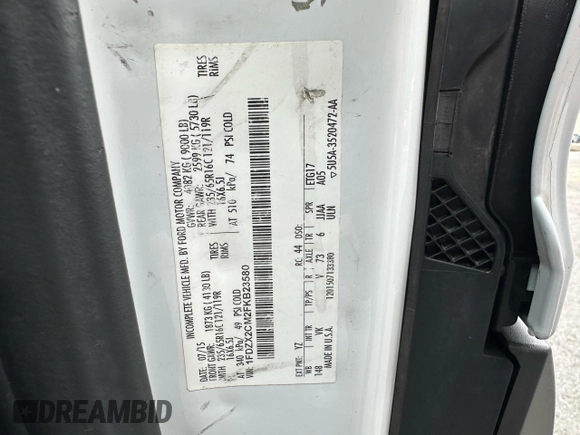 2015 Ford Transit XL с VIN 1FDZX2CM2FKB23580, выставлен на аукционе Copart как лот 63400305 с пробегом 306 375 миль миль и Чистый • Clean title. История ставок и продаж доступна на DreamBid. Изображение 10.