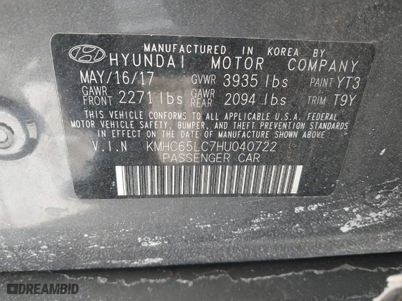 2017 Hyundai Ioniq Hybrid Blue with VIN KMHC65LC7HU040722, listed as a IAAI auction lot 41405199 with 124,049 mi miles. Bid and sale history available at carsss.com. Image 9.