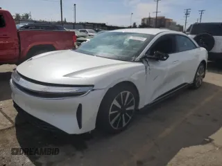 2023 Lucid Air Pure with VIN 50EA1PFA1PA006707, listed as a Copart auction lot 76025394 with 0 mi miles and Salvage Title. Bid and sale history available at carsss.com. Image 1.