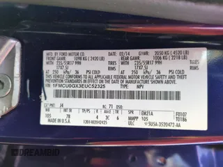 2014 Ford Escape SE with VIN 1FMCU0GX3EUC52325, listed as a Copart auction lot 46494755 with 147,165 mi miles and Salvage Title. Bid and sale history available at DreamBid. Image 12.
