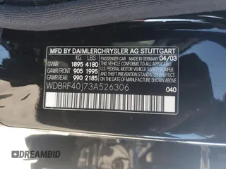 2003 Mercedes-Benz C 230 Kompressor with VIN WDBRF40J73A526306, listed as a Copart auction lot 45041735 with 94,641 mi miles and Salvage Title. Bid and sale history available at DreamBid. Image 12.