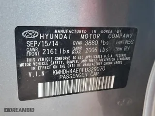 2015 Hyundai Elantra Limited with VIN KMHDH4AE8FU329070, listed as a Copart auction lot 52380395 with 130,054 mi miles and Salvage Title. Bid and sale history available at carsss.com. Image 12.