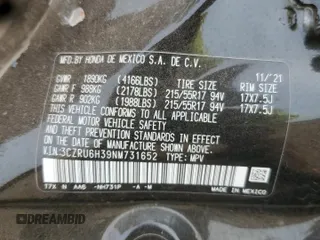 2022 Honda HR-V LX with VIN 3CZRU6H39NM731652, listed as a Copart auction lot 58923885 with 49,959 mi miles and Salvage title. Bid and sale history available at DreamBid. Image 13.