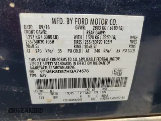 2017 Ford Explorer XLT with VIN 1FM5K8D87HGA74576, listed as a Copart auction lot 52986425 with Not Provided miles and Salvage Title. Bid and sale history available at DreamBid. Image 15.