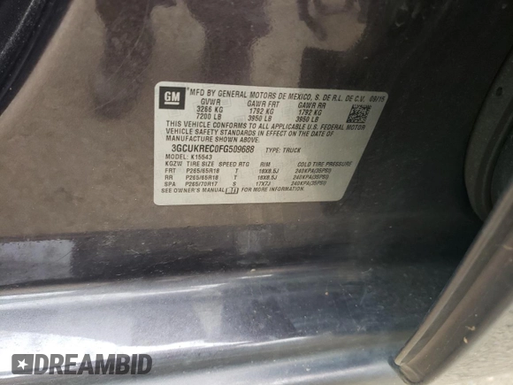 2015 Chevrolet Silverado 1500 LT with VIN 3GCUKREC0FG509688, listed as a Copart auction lot 54199185 with 0 mi miles and Salvage Title. Bid and sale history available at carsss.com. Image 12.