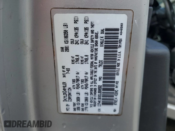 2003 Dodge 1500 ST with VIN 1D7HA16K03J680582, listed as a Copart auction lot 53973325 with 117,461 mi miles and Salvage Title. Bid and sale history available at DreamBid. Image 13.
