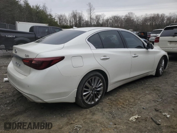 2021 Infiniti Q50 Luxe with VIN JN1EV7BR6MM752279, listed as a Copart auction lot 43903675 with 52,400 mi miles and Salvage Title. Bid and sale history available at carsss.com. Image 3.