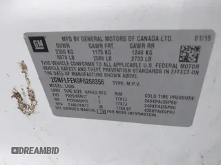 2015 Chevrolet Equinox LT z VIN 2GNFLFEK9F6268356, wystawiony jako IAAI lot #41914170 z przebiegiem 111 305 mil mil oraz . Historia ofert i sprzedaży dostępna na DreamBid. Obrazek 9.