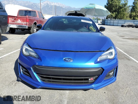 2018 Subaru BRZ tS with VIN JF1ZCAD12J9600805, listed as a Copart auction lot 77439764 with 82,360 mi miles and Salvage title. Bid and sale history available at DreamBid. Image 5.