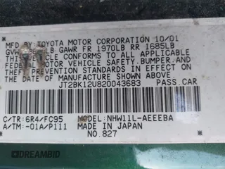 2002 Toyota Prius with VIN JT2BK12U820043683, listed as a IAAI auction lot 41444350 with 225,272 mi miles. Bid and sale history available at carsss.com. Image 9.