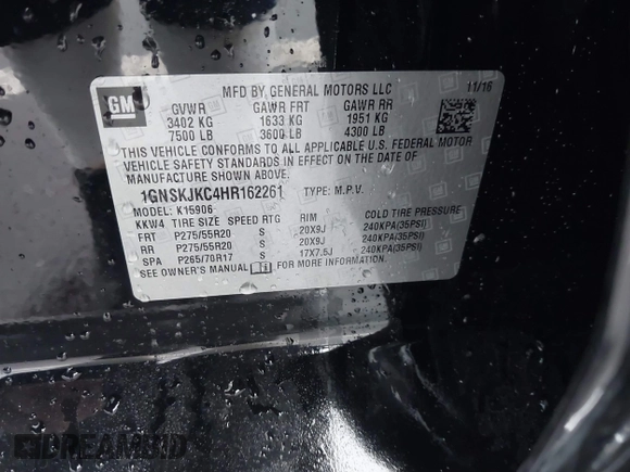 2017 Chevrolet Suburban Premier z VIN 1GNSKJKC4HR162261, wystawiony jako IAAI lot #41593672 z przebiegiem 100 136 mil mil oraz . Historia ofert i sprzedaży dostępna na DreamBid. Obrazek 9.