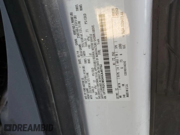2019 Ford Transit with VIN 1FTYR2CM3KKA48702, listed as a Copart auction lot 72022724 with Not provided miles and Non repairable. Bid and sale history available at DreamBid. Image 13.