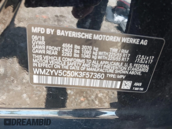 2019 MINI Countryman Cooper с VIN WMZYV5C50K3F57360, выставлен на аукционе IAAI как лот 42544175 с пробегом 92 939 миль миль и . История ставок и продаж доступна на DreamBid. Изображение 9.