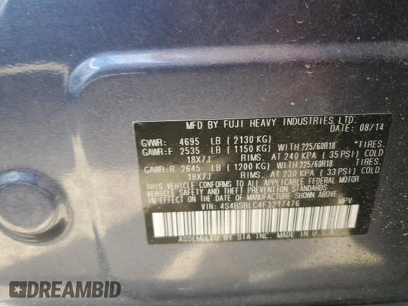 2015 Subaru Outback Limited with VIN 4S4BSBLC4F3217476, listed as a Copart auction lot 49145875 with 102,826 mi miles and Salvage Title. Bid and sale history available at DreamBid. Image 13.