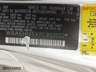 2007 BMW 6 Series 650i with VIN WBAEH135X7CR52022, listed as a IAAI auction lot 41343197 with 87,607 mi miles. Bid and sale history available at carsss.com. Image 9.