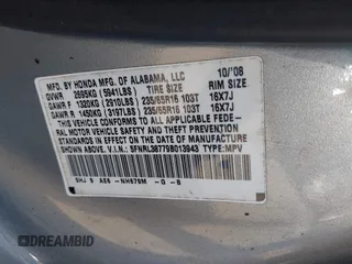 2009 Honda Odyssey EX-L with VIN 5FNRL38779B013943, listed as a IAAI auction lot 42119422 with 147,285 mi miles. Bid and sale history available at carsss.com. Image 9.