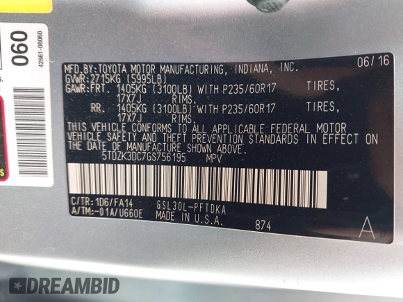 2016 Toyota Sienna L с VIN 5TDZK3DC7GS756195, выставлен на аукционе IAAI как лот 42151195 с пробегом 119 695 миль миль и . История ставок и продаж доступна на DreamBid. Изображение 9.