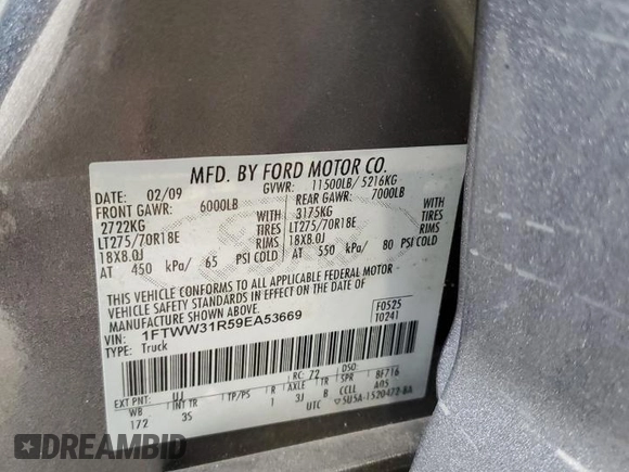 2009 Ford F-350 XL с VIN 1FTWW31R59EA53669, выставлен на аукционе Copart как лот 63522854 с пробегом 112 103 миль миль и Списание • Salvage title. История ставок и продаж доступна на DreamBid. Изображение 14.