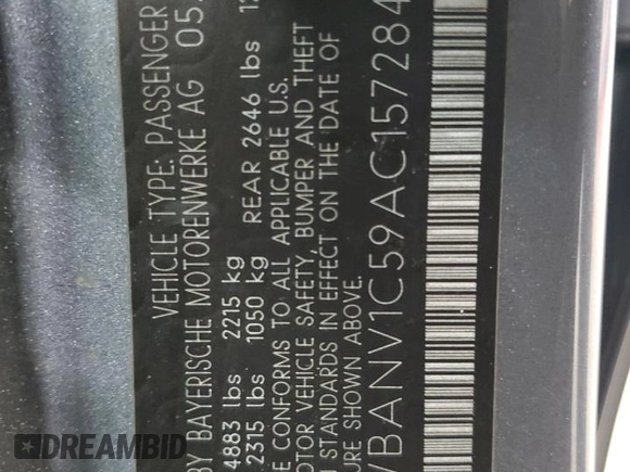 2010 BMW 5 Series 528i xDrive with VIN WBANV1C59AC157284, listed as a Copart auction lot 47146375 with 168,240 mi miles and Clean Title. Bid and sale history available at carsss.com. Image 12.