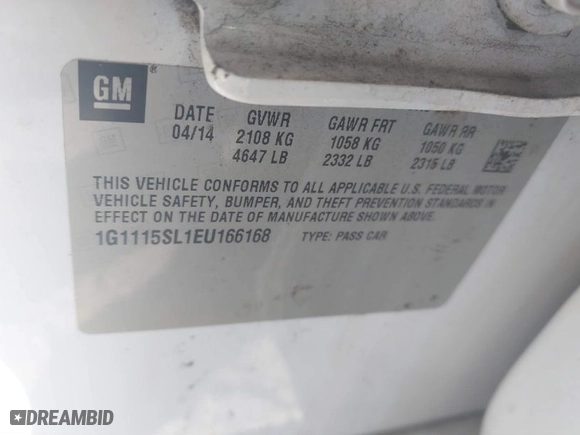 2014 Chevrolet Impala LT with VIN 1G1115SL1EU166168, listed as a IAAI auction lot 41223002 with 151,115 mi miles. Bid and sale history available at carsss.com. Image 9.