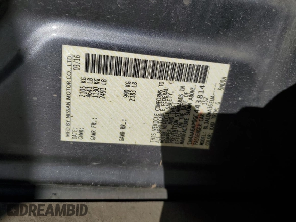 2016 Nissan Maxima SV with VIN 1N4AA6AP0GC443814, listed as a Copart auction lot 41847345 with 158,192 mi miles and Salvage Title. Bid and sale history available at DreamBid. Image 15.