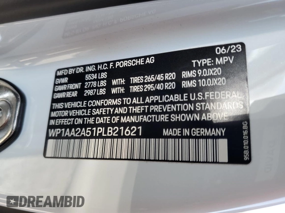2023 Porsche Macan with VIN WP1AA2A51PLB21621, listed as a Copart auction lot 59702115 with 24,956 mi miles and Salvage title. Bid and sale history available at DreamBid. Image 13.
