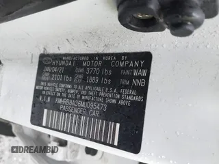 2021 Hyundai Venue SE with VIN KMHRB8A36MU095473, listed as a IAAI auction lot 41860886 with 189,585 mi miles and . Bid and sale history available at DreamBid. Image 9.