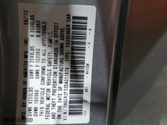 2014 Honda Accord Sedan LX with VIN 1HGCR2F32EA011679, listed as a Copart auction lot 44149315 with 60,672 mi miles and Salvage Title. Bid and sale history available at carsss.com. Image 13.