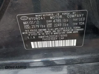 2012 Hyundai Azera z VIN KMHFH4JG2CA174846, wystawiony jako IAAI lot #42477082 z przebiegiem 73 371 mil mil oraz . Historia ofert i sprzedaży dostępna na DreamBid. Obrazek 9.