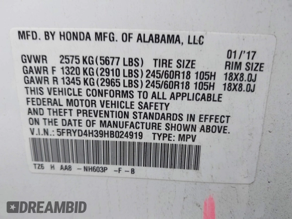 2017 Acura MDX with VIN 5FRYD4H39HB024919, listed as a IAAI auction lot 41785118 with 90,573 mi miles. Bid and sale history available at carsss.com. Image 9.