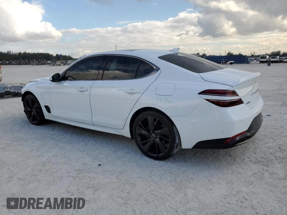 2023 Genesis G70 2.0T with VIN KMTG34TA4PU104576, listed as a Copart auction lot 85082044 with 28,821 mi miles and Salvage Title. Bid and sale history available at DreamBid. Image 2.