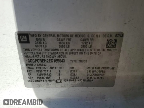 2014 Chevrolet Silverado 1500 LT with VIN 3GCPCREH2EG165043, listed as a Copart auction lot 42830175 with 113,219 mi miles and Salvage Title. Bid and sale history available at DreamBid. Image 13.