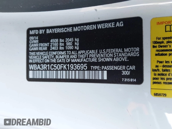 2015 BMW 4 Series 435i z VIN WBA3R1C50FK193695, wystawiony jako IAAI lot #41378141 z przebiegiem 173 474 mil mil oraz . Historia ofert i sprzedaży dostępna na DreamBid. Obrazek 9.