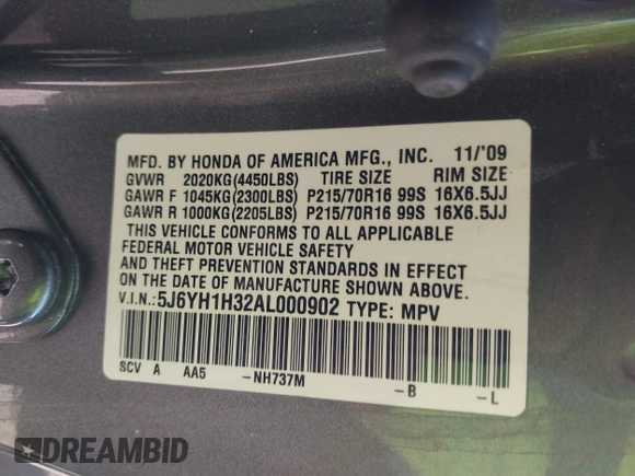 2010 Honda Element LX with VIN 5J6YH1H32AL000902, listed as a IAAI auction lot 41804668 with 90,775 mi miles and . Bid and sale history available at DreamBid. Image 9.