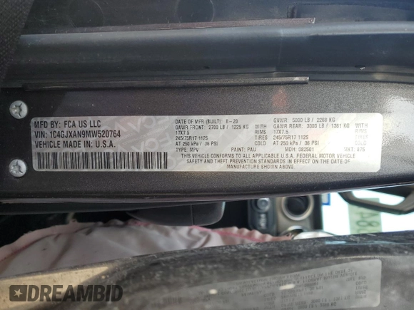 2021 Jeep Wrangler Sport with VIN 1C4GJXAN9MW520764, listed as a Copart auction lot 82429884 with Not Provided miles and Salvage Title. Bid and sale history available at DreamBid. Image 12.