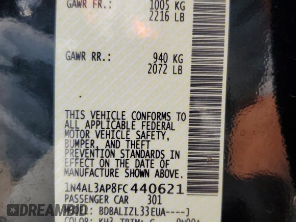 2015 Nissan Altima SV z VIN 1N4AL3AP8FC440621, wystawiony jako Copart lot #57660105 z przebiegiem 275 992 mil mil oraz Szkoda całkowita • Salvage title. Historia ofert i sprzedaży dostępna na DreamBid. Obrazek 12.